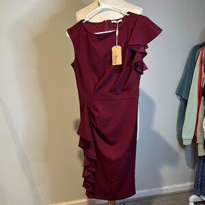 AISIZE vintage redefined Red One Shoulder Asymmetrical Cocktail Dress NWT